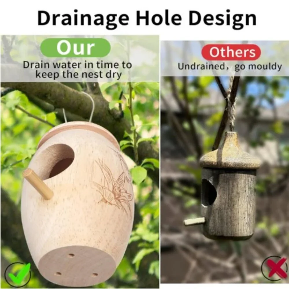 Wooden Hummingbird House for Outside Nesting
